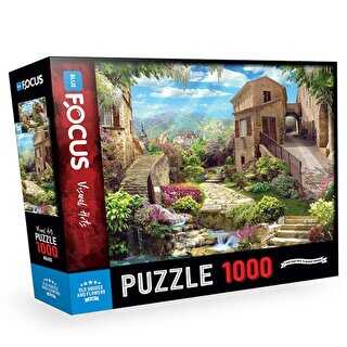 1000 Parça Puzzle - Old Houses And Flowers Blue Focus Yayınları
