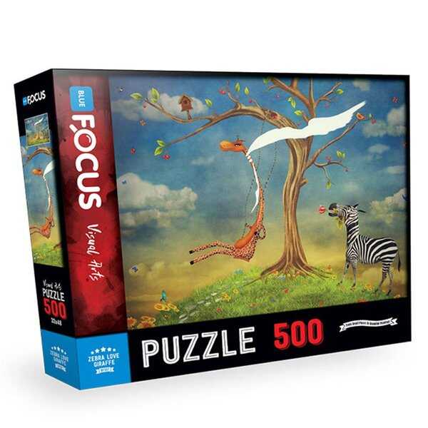 500 Parça Puzzle - Zebra Love Giraffe Zebranın Aşkı Zürafa Blue Focus