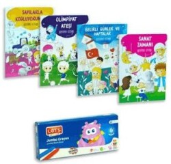 Boyama Kitabı 4 Adet + Lets 12 Renk Jumbo Mum Boya Karton Kutu Set - BKM Kitap