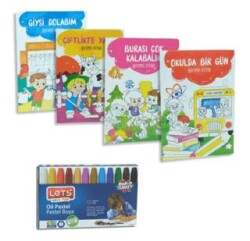 Boyama Kitabı 4 Adet + Lets Pastel Boya 12 Renk Set - Lets