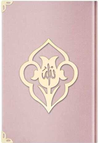 Büyük Cep Boy Kadife Kuran-ı Kerim Pudra Pembe, Güllü, Mühürlü - E5 Pudra Pembe - 1
