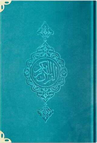 Büyük Cep Boy Kadife Kur`an-ı Kerim Turkuaz, Yaldızlı, Mühürlü - 97 Turkuaz - Hayrat Neşriyat