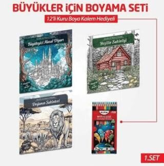 NTT 3 Kitap + Boyama Kalemi Büyükler İçin Boyama 1. Set - 1
