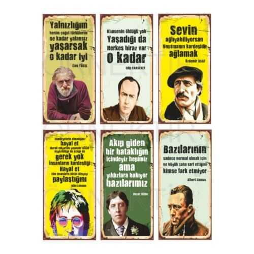 Can Yücel Edip Cansever Özdemir Asaf John Lennon Oscar Wilde Camus 6Lı Mini Ahşap Poster Seti 