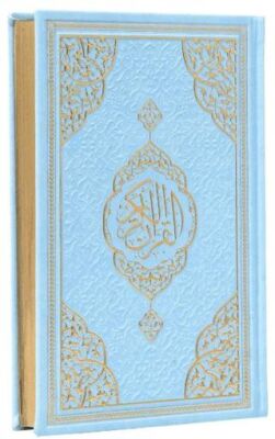 Çanta Boy Medine Hatlı Arapça Kenar Yaldızlı Termo Deri Kuran-ı Kerim - Mavi - 1