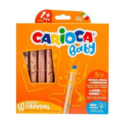 Carioca Jumbo Bebek Ahşap Gövdeli Boya Kalemi 10 Renk 3İn1 - 1