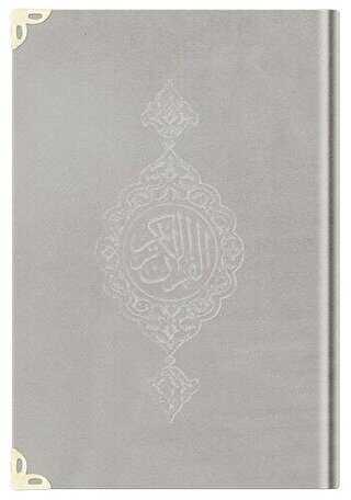 Cep Boy Kadife Kur`an-ı Kerim Açık Gri, Yaldızlı, Mühürlü - 1005 Açık Gri - Hayrat Neşriyat