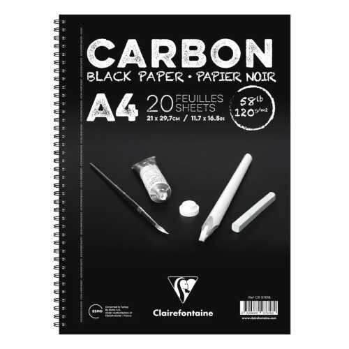 Clairefontaine Carbon Siyah Çizim Bloğu A4 120 Gr 20 Yaprak Yandan Spiralli
