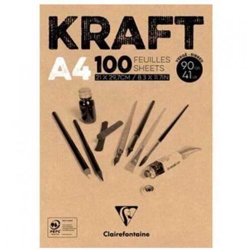 Clairefontaine Kraft Çizim Blok 90gr A4 100 Yaprak Kısa Kenarı Yapışkanlı