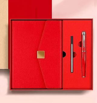 Deri Ajanda ve Özel Tükenmez Kalem Premium Hediye Seti - Kırmızı - 1