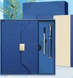 Deri Ajanda ve Özel Tükenmez Kalem Premium Hediye Seti - Mavi - Halk Kitabevi