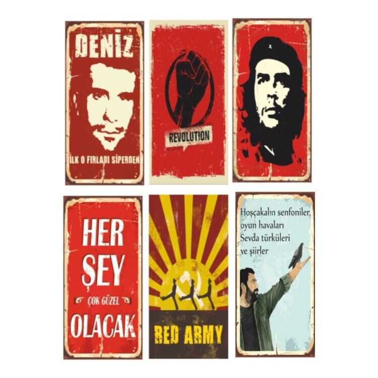 Devrim Che Ahmet Kaya 6Lı Retro Ahşap Poster Seti 