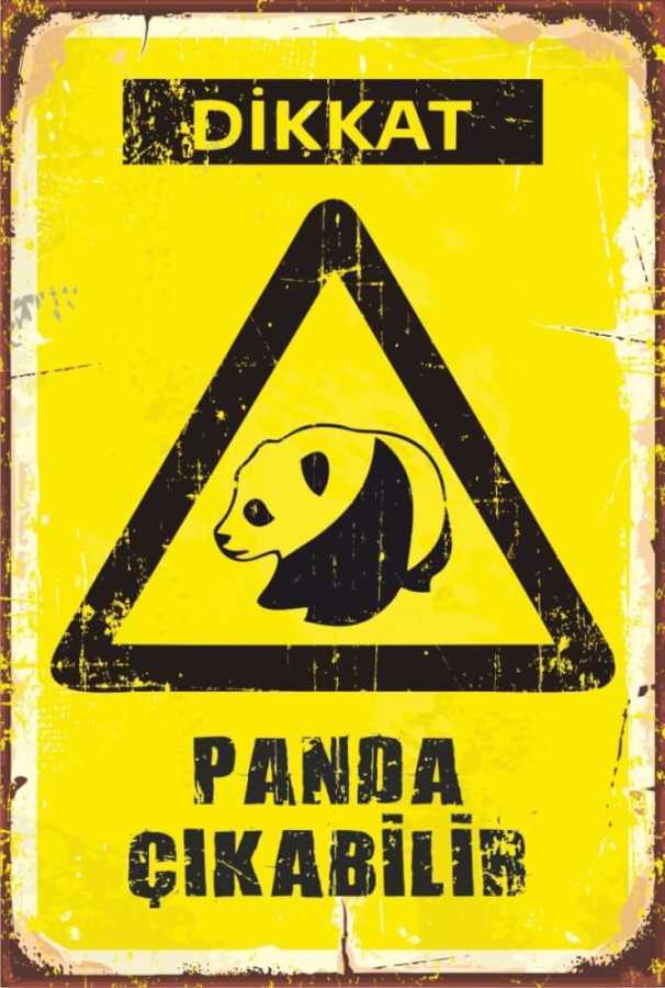 Dikkat Panda Çıkabilir Retro Vintage Ahşap Poster