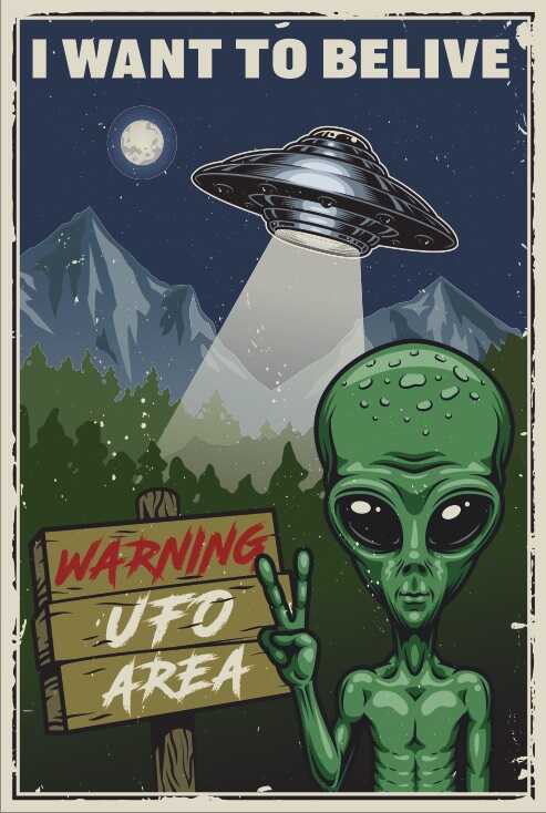 Dikkat Uzaylı Retro Vintage Ahşap Poster