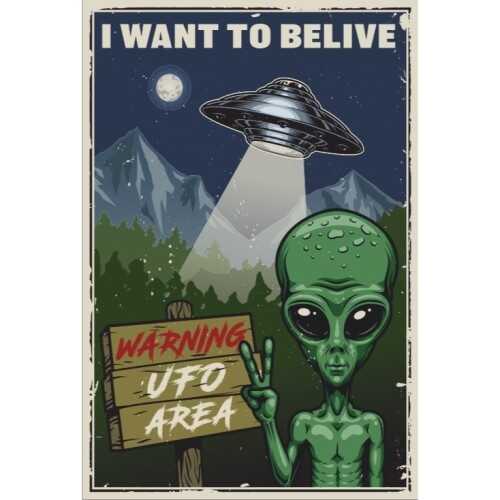 Dikkat Uzaylı Retro Vintage Ahşap Poster