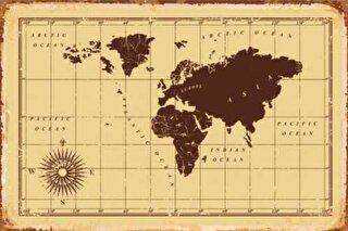Dünya Haritası Retro Vintage Ahşap Poster