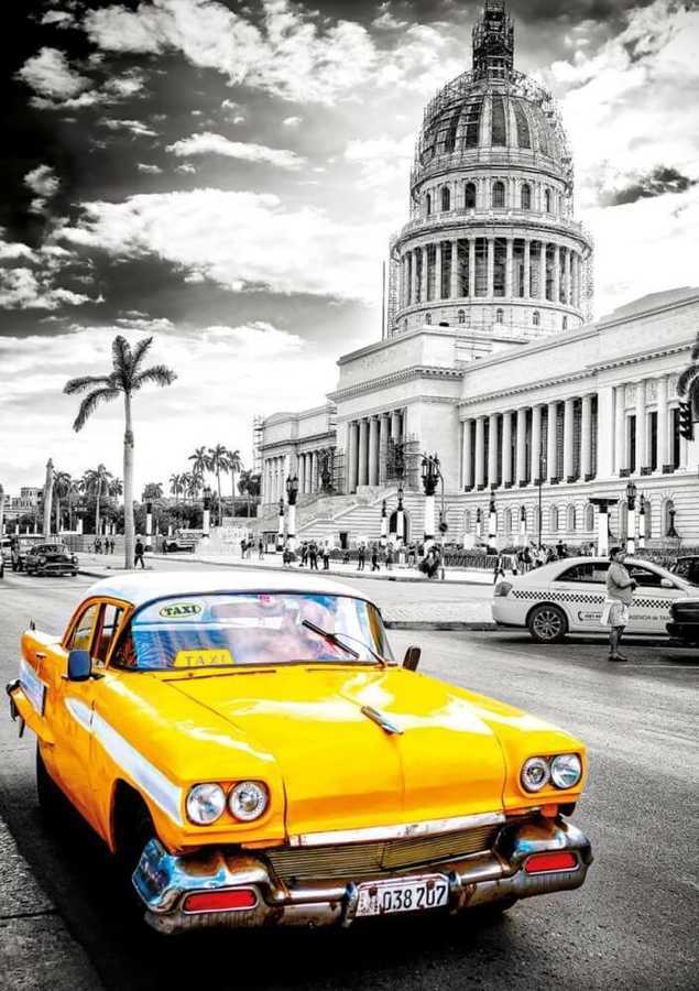Educa Puzzle - 1000 Parça - Taxi in La Havana Cuba Coloured Black and White