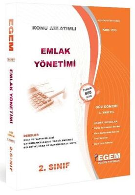 Egem Eğitim Yayınları Emlak Yönetimi Konu Anlatımlı Soru Bankası-Güz Dönemi3. Yarıyıl Kod: 233 - 1