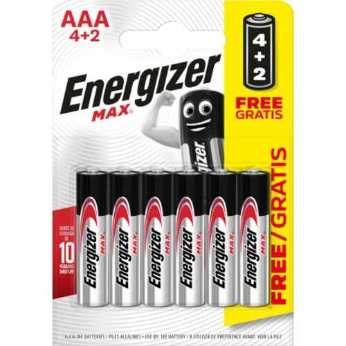 Energizer Max Alkaline AAA İnce Pil 4+2 AAA-LR03