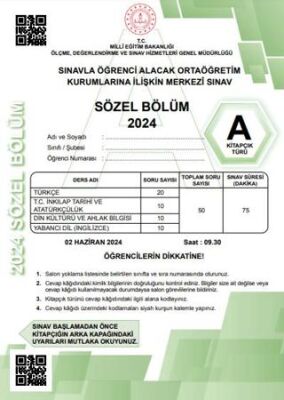 Evrensel İletişim Yayınları LGS Tıpkıbasım Sözel Bölüm A Kitapçık Türü - 1