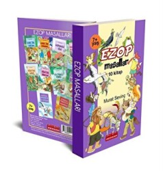 Ezop Masalları Seti Renkli Resimli Düz Yazılı - Bordo Ressam