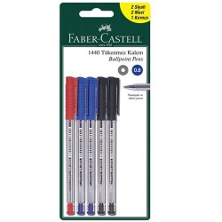 Faber Castell 1440 Tükenmez Kalem 2 Mavi 2 Siyah 1 Kırmızı Blister - Faber-Castell