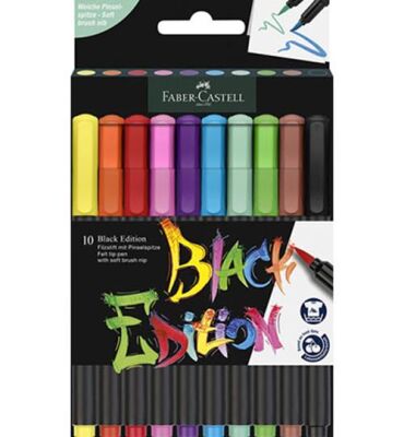 Faber-Castell Black Edition Keçeli Kalem Fırça Uç 10Lu - 1