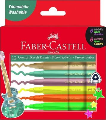 Faber-Castell Keçeli Kalem Comfort Metalik + Neon 12 Renk - 1