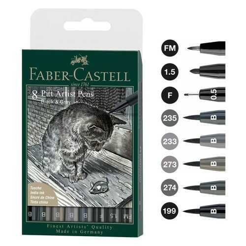 Faber-Castell Pitt Artist Pen Fırça Uç 8Li Gri-Siyah Tonları