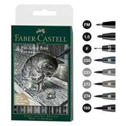 Faber-Castell Pitt Artist Pen Fırça Uç 8Li Gri-Siyah Tonları - Faber-Castell
