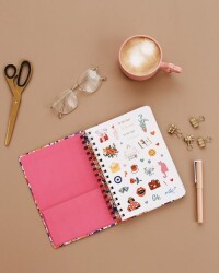 Fabooks Pembe Mor Çiçekli Spiralli Süresiz Ajanda - 2