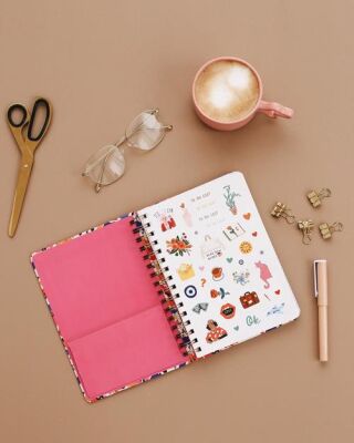 Fabooks Pembe Mor Çiçekli Spiralli Süresiz Ajanda - 2