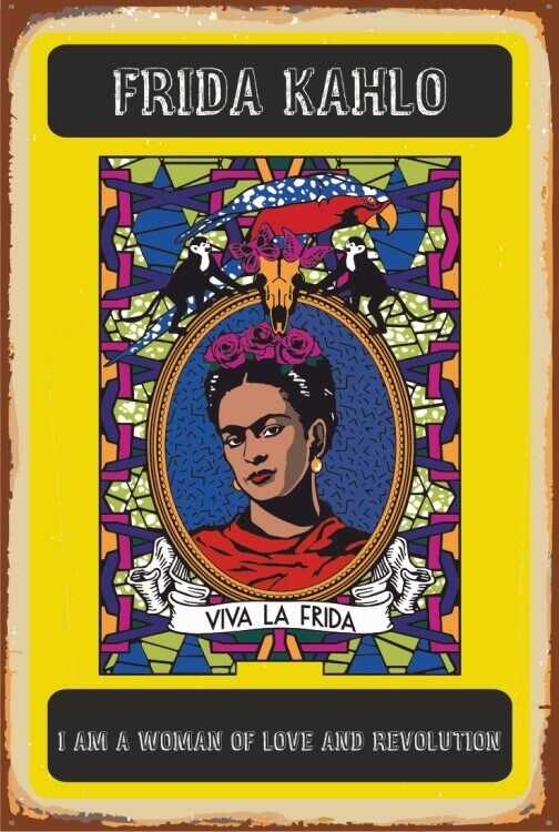 Frida Kahlo Viva La Frida Retro Vintage Ahşap Poster