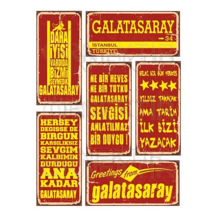Galatasaray 6lı Mini Retro Ahşap Poster Seti - Bkmkitap