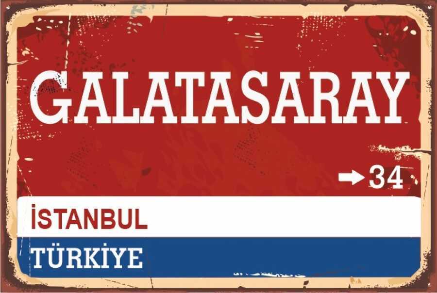 Galatasaray Yön Sokak Tabelası Retro Ahşap Poster