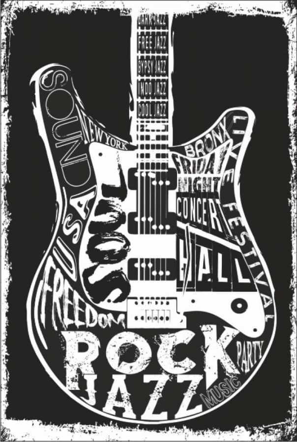 Gitar Retro Vintage Ahşap Poster