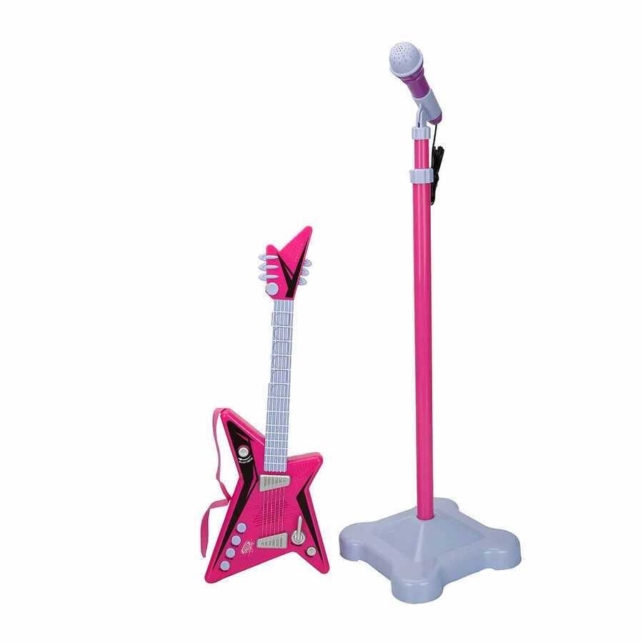 Sunman Karaoke Ayaklı Mikrofonlu Pembe Gitar - 2