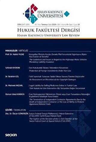 Hasan Kalyoncu Üniversitesi Hukuk Fakültesi Dergisi Sayı:16 Temmuz 2018