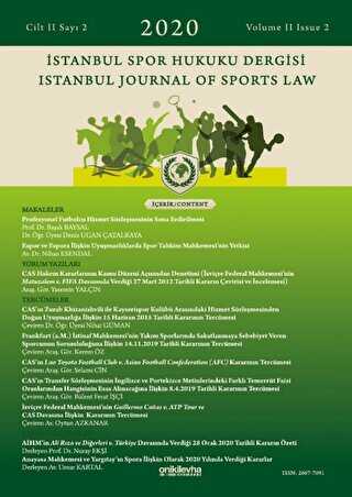 İstanbul Spor Hukuku Dergisi Cilt 2 Sayı: 2