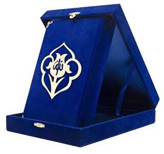 Kadife Kutulu Kur`an-ı Kerim Orta Boy, Güllü, Koyu Mavi - Hayrat Neşriyat