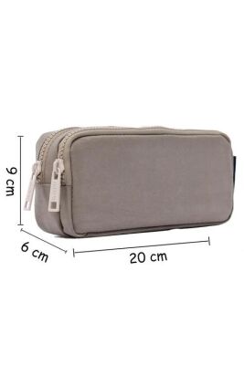 Kaff 01105 Krinkıl Kumaş Yıkanabilir Çift Bölmeli Gözlü Kalemlik Kalem Kutusu - Açık Vizon - 2