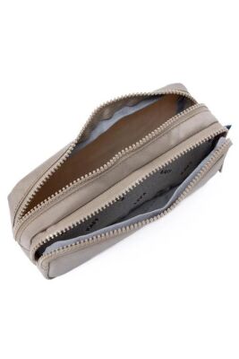 Kaff 01105 Krinkıl Kumaş Yıkanabilir Çift Bölmeli Gözlü Kalemlik Kalem Kutusu - Açık Vizon - 4