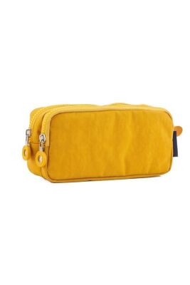 Kaff 01105 Krinkıl Kumaş Yıkanabilir Çift Bölmeli Gözlü Kalemlik Kalem Kutusu - Hardal - 2