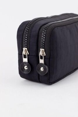 Kaff 01105 Krinkıl Kumaş Yıkanabilir Çift Bölmeli Gözlü Kalemlik Kalem Kutusu - Siyah - 3