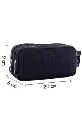 Kaff 01105 Krinkıl Kumaş Yıkanabilir Çift Bölmeli Gözlü Kalemlik Kalem Kutusu - Siyah - 6