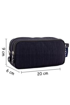 Kaff 01105 Krinkıl Kumaş Yıkanabilir Çift Bölmeli Gözlü Kalemlik Kalem Kutusu - Siyah - 6