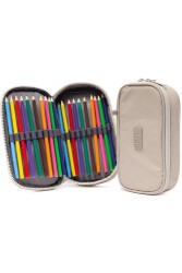 Kaff 01110 Krinkıl Kumaş Yıkanabilir Çift Bölmeli Gözlü Kalemlik Kalem Kutusu - Bej - Gül Çanta