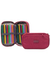 Kaff 01110 Krinkıl Kumaş Yıkanabilir Çift Bölmeli Gözlü Kalemlik Kalem Kutusu - Bordo - Gül Çanta