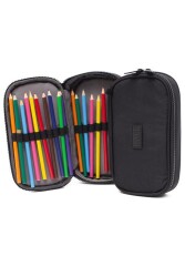 Kaff 01110 Krinkıl Kumaş Yıkanabilir Çift Bölmeli Gözlü Kalemlik Kalem Kutusu - Siyah - Gül Çanta