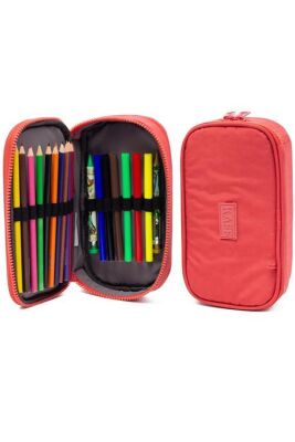 Kaff 01110 Krinkıl Kumaş Yıkanabilir Çift Bölmeli Gözlü Kalemlik Kalem Kutusu - Somon - 1